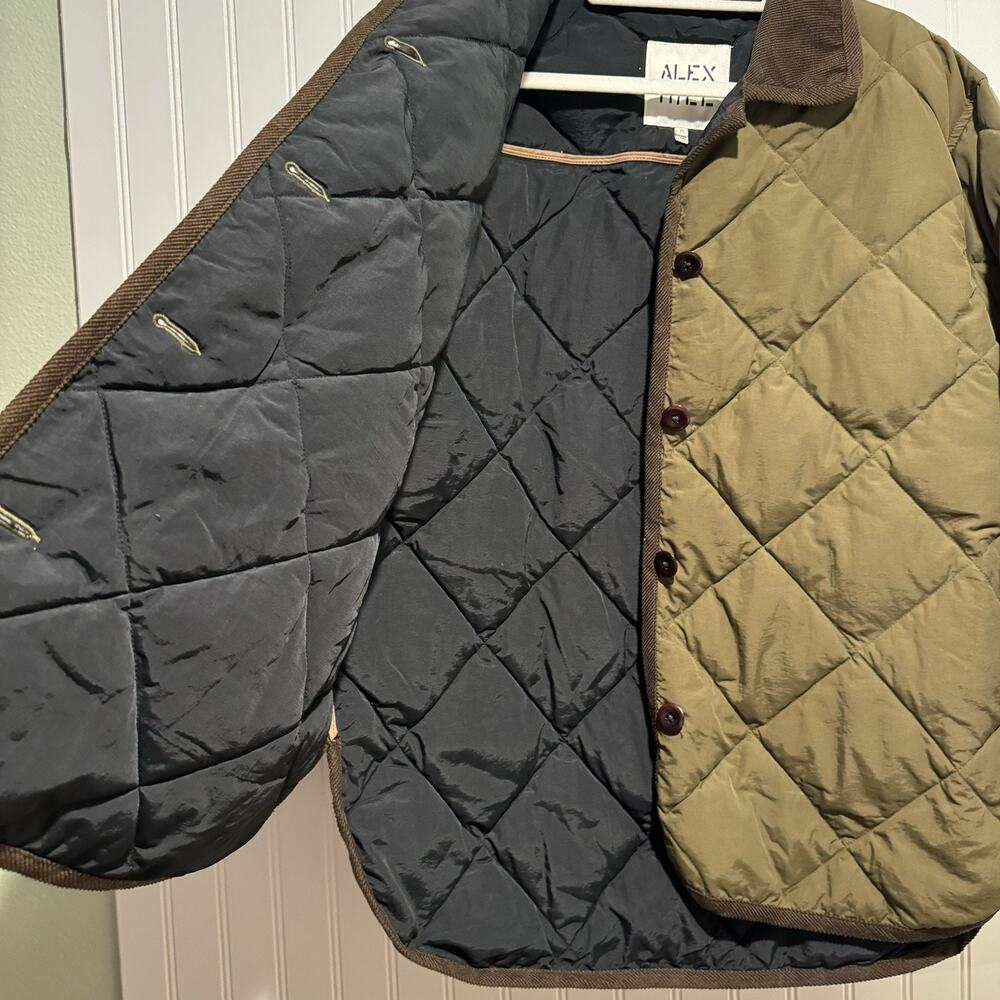 Alex Mill Quinn Quilted Nylon Jacket Olive Green Size Medium Corduroy Collar - Picture 7 of 9